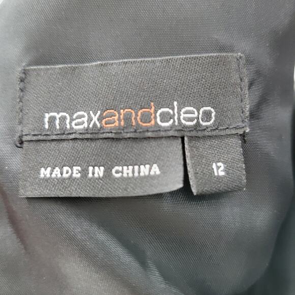 Max and Cleo Maralin Satin Dress Womens 12 Black Feathers Holiday Cocktail - Picture 2 of 16